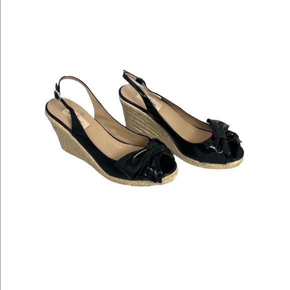 Valentino Black Patent Leather Peep Toe Slingback Espadrille  NWOT Valentino Open-Toe Blk Patent Leather Slingback Wedge Espadrilles Sz 40 (9)